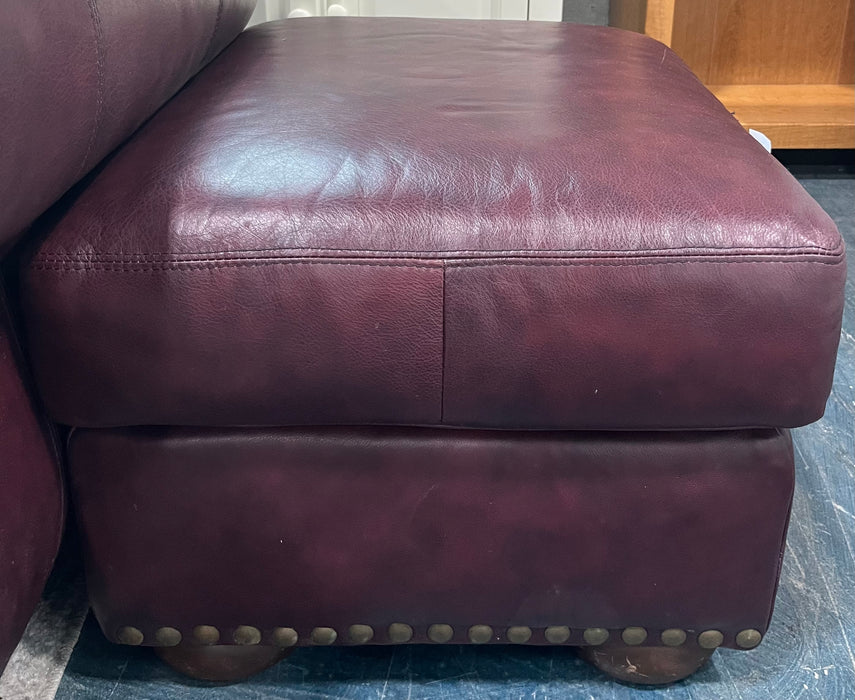 Burgundy Leather Ottoman