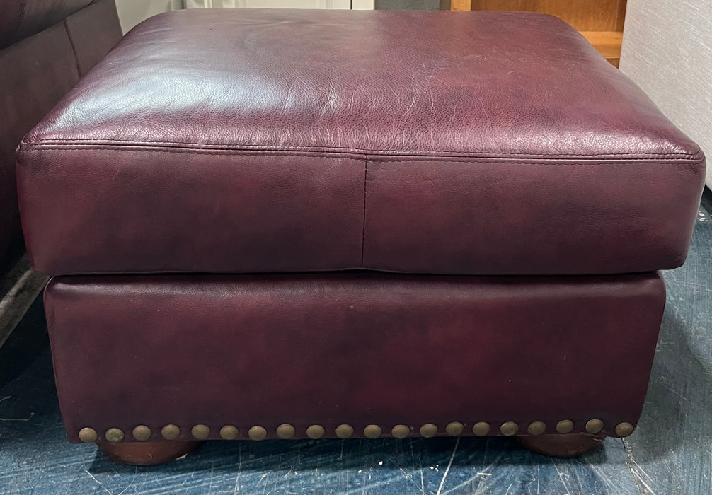 Burgundy Leather Ottoman