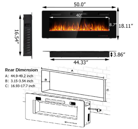 50" Electric Fireplace